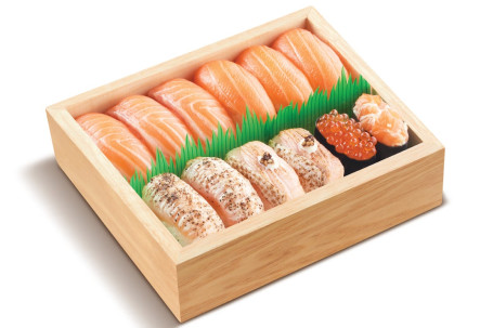 Zá Jǐn Sān Wén Yú Shòu Sī Shèng B Gòng12Jiàn Verschiedenes Lachs-Sushi-Set B Insgesamt 12 Stück