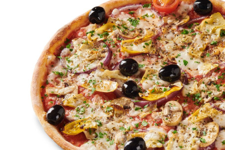 Romana Vegan Giardiniera Eine größere, dünne, knusprige Pizza (WAVe)