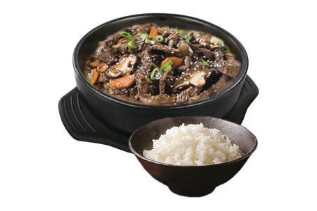Zhèng Zōng Hán Shì Niú Ròu Yě Gū Guō Pèi Fàn Korean Bulgogi With Mushroom Pot With Rice