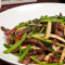 306 Shredded Beef w/ Chinese Garlic Sprout jiǔ cài huā niú ròu sī