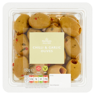 Morrisons Chili-Knoblauch-Chalkidiki-Oliven 150G