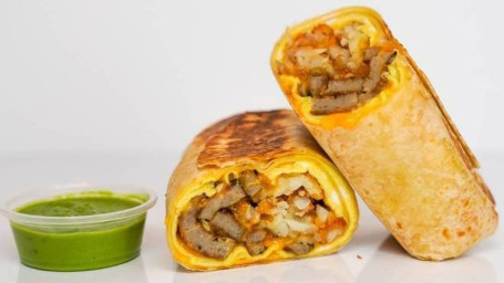 Wurst, Ei-Cheddar-Frühstücks-Burrito