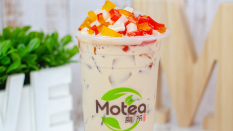 Rainbow Jelly Milk Tea Cold Yē Guǒ Nǎi Chá Lěng Yǐn