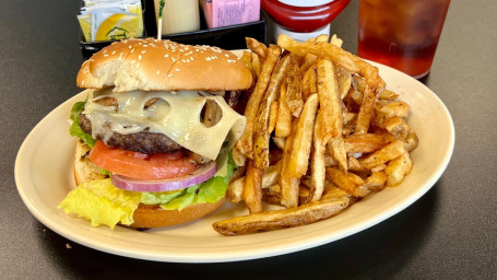 Mushroom Swiss Burger With Home-Cut Fries