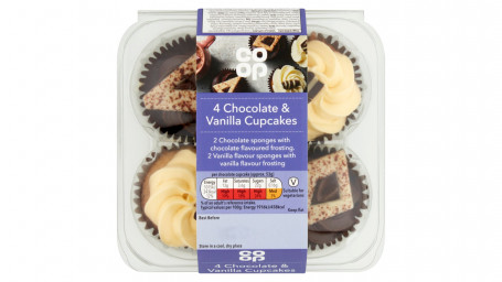 Co Op 4 Schokoladen-Vanille-Cupcakes