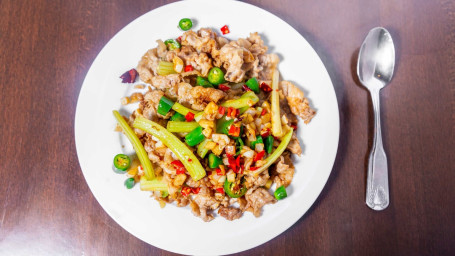 F2. Stir-Fried Pork With Celery And Hot Pepper/ Nóng Jiā Xiǎo Chǎo Ròu
