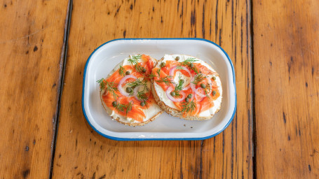 Salmon, Cream Cheese And Red Onion Bagel