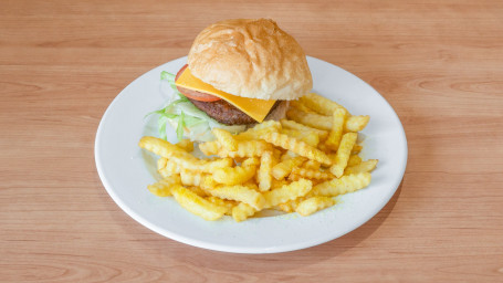 Classic Beef And Cheese Burger With Small Chips And Drink