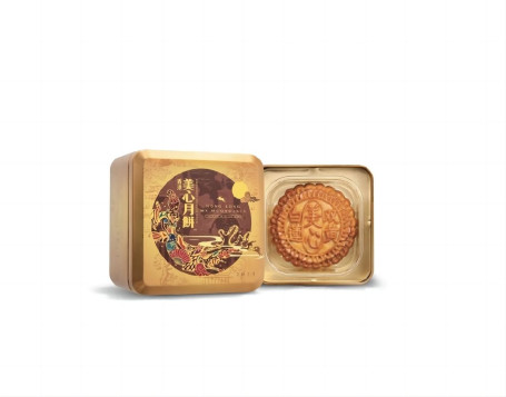 Měi Xīn Shuāng Huáng Bái Lián Róng Yuè Bǐng （Dān Gè） Mx White Lotus Seed Paste Mooncake With 2 Egg Yolks (Single Pack)