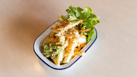 Thick Cut Chips, Chilli Aioli, Guacamole And Herb Sprinkle