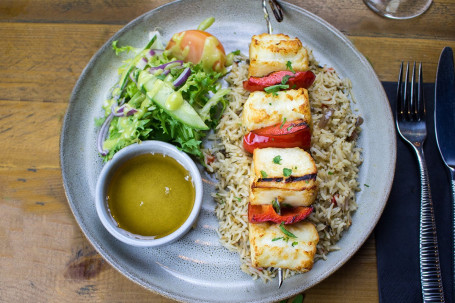 Halloumi Kebab With Rice Or Chips (V)