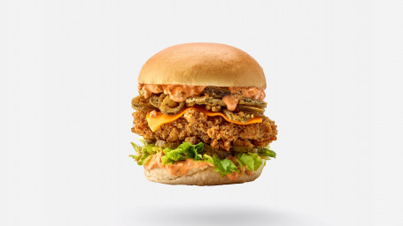 The Flamin' Hot Clucker. (Vegan Burger)