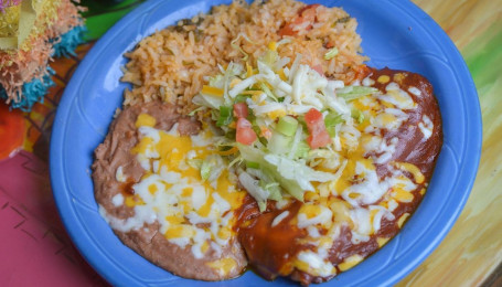 Lunch #4 Enchilada, Rice, Beans