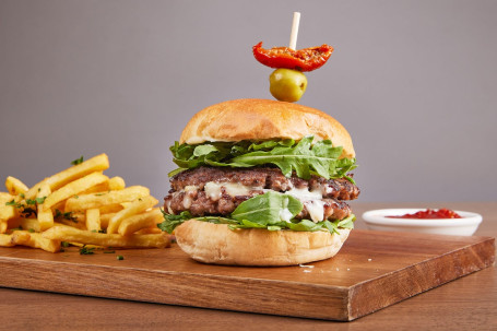 New Truffle Gorgonzola Beef Burger With Truffle Fries