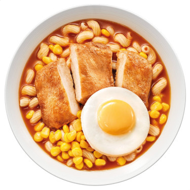 Gegrillte Chicken N' Egg Twisty Pasta Reichhaltige Tomatensuppe Bǎn Shāo Jī Tuǐ Niǔ Niǔ Fěn Pèi Dàn Fān Jiā Nóng Tāng