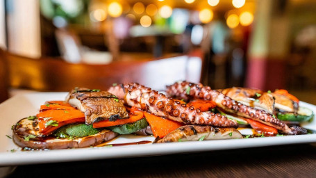 Grilled Octopus Over Grilled Vegetables