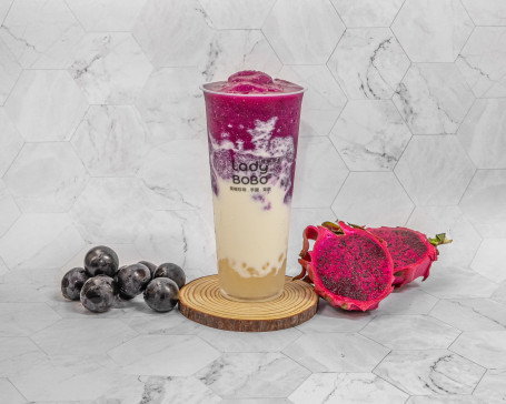 Huǒ Lóng Pú Táo Yōu Gé Jīng Qiú Dà Dragon Fruit And Grapes Yogurt Smoothie With Agar Ball L