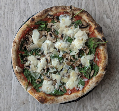 Mushrooms, Tomato Sauce, Mozzarella, Spinach, Truffle Oil, Shaved Grana Padano