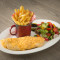 Omelette With Cheese Served With Chips And Salad (V)