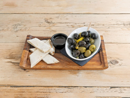 Marinated Olives, Homemade Bread Balsamic Oil