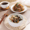 Pí Dàn Shòu Ròu Zhōu． Xiāng Gū Yín Yá Chǎo Miàn Preserved Egg Pork Congee． Fried Noodles W Mushroom Bean Sprouts