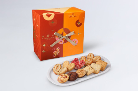 Jīn Yù Mǎn Táng Qiān Céng Sū Jí Qū Qí Lǐ Hé (22Jiàn Zhuāng Overflowing Wealth Puff Pastry Cookie Gift Box (22Pcs