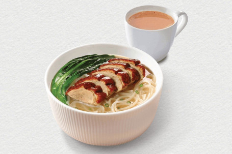Míng Lú Shāo Yā Tāng Mǐ Fěn． Pèi Chá Fēi Rice Noodle W Roasted Duck． W Tea Or Coffee