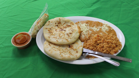 One Pupusa With Rice And Beans