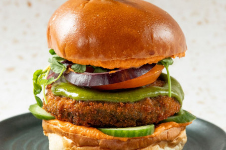 Spinach Pea Aloo Tikki Burger