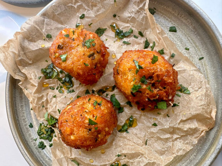 Feta, Courgette Carrot Fritters, Orange Peel Reduction (V) (Gf)