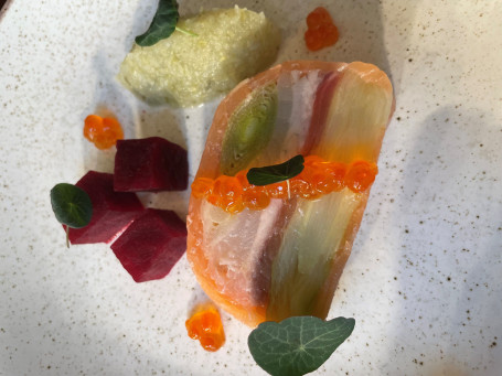 Smoked Fish Terrine Halibut, Tuna, Eel, Pickled Fennel, Trout Roe, Tartare Sauce