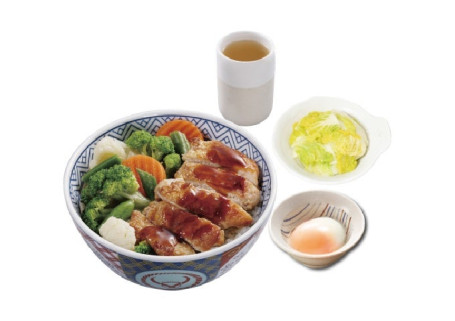 Yě Cài Jiān Jī Jǐng Zhōng Pèi Wēn Quán Yù Zi 1Zhī Xiān Nèn Shí Cài Teriyaki Chicken Vegetable Bowl Medium With Hot Spring Egg 1Pc Seasonal Vegetables