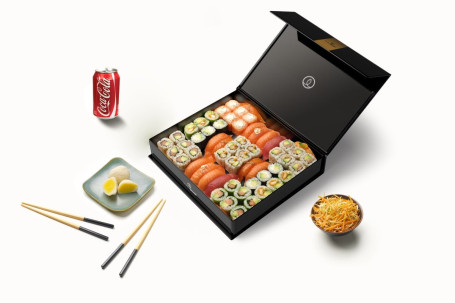 Office Sushi Deal Blackbox Classix (58 Pieces) With 4 Drinks And 4 Snacks And 4 Desserts