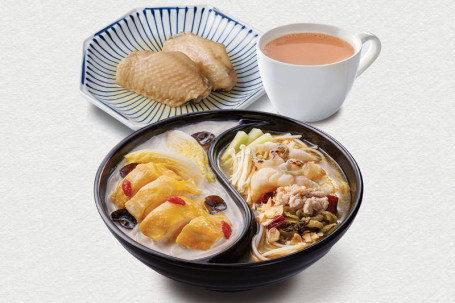 Yuān Yāng Mǐ Xiàn Pèi Zuì Jī Zhōng Yì (2Zhī ‧Chá Fēi Dòng Yǐn Rice Noodles W Yin Yang·w Drunken Chicken Wing (2Pcs ‧Tea Or Coffee Iced Drink