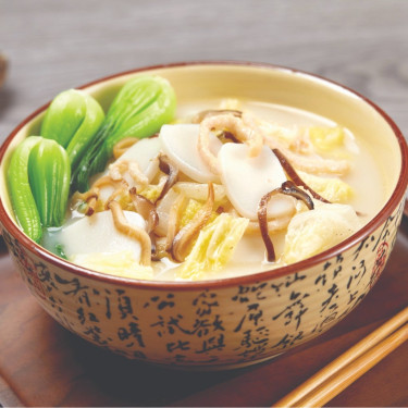 Ròu Sī Nián Gāo Zhū Gǔ Tāng Rice Cake With Shredded Pork In Signature Pork Bone Soup