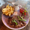 Steak Tagliata, Peppercorn Sauce, Roasted Vine Tomatoes, French Fries