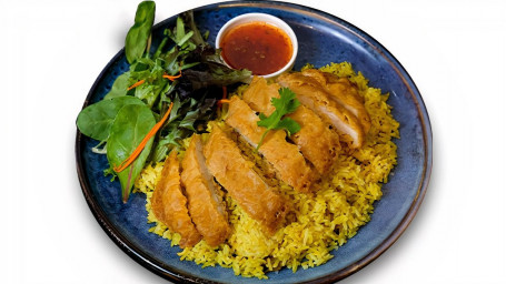 Crispy Chicken Over Yellow Rice